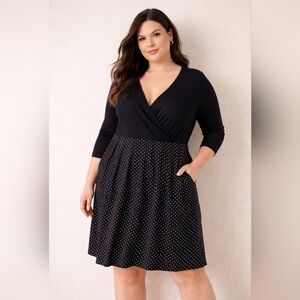 Torrid Dress Black Black and White Polka-Dot Print